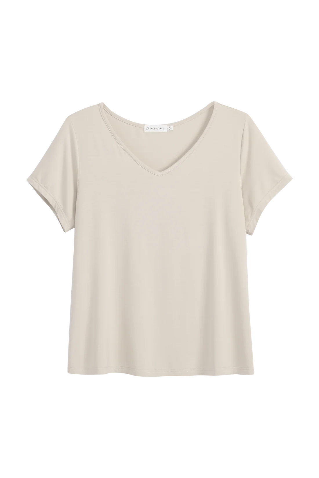 bypias-daily-bambus-t-shirt-damen-beige-s-m-v-ausschnitt image 4