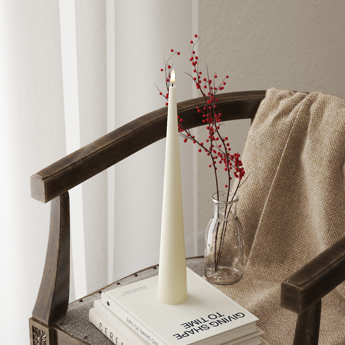 deluxe-homeart-kegelkerze-led-kegelkerze-38-cm-creme-real-flame image 1