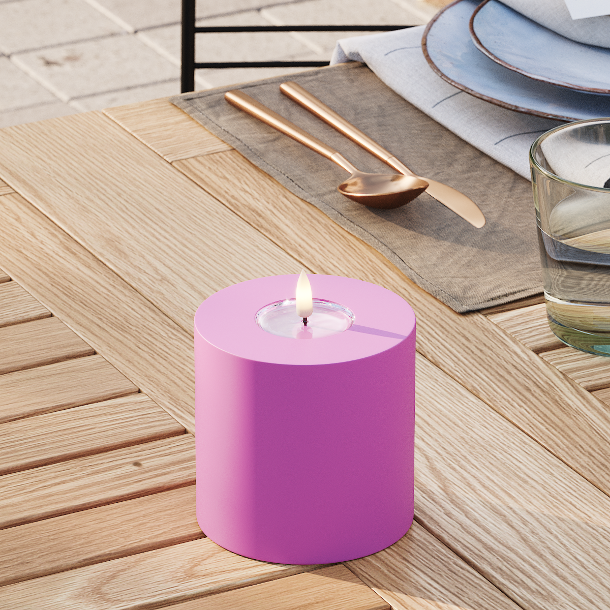 deluxe-homeart-au-enleuchten-led-blockkerze-10x10-cm-magenta-ip44 image 3