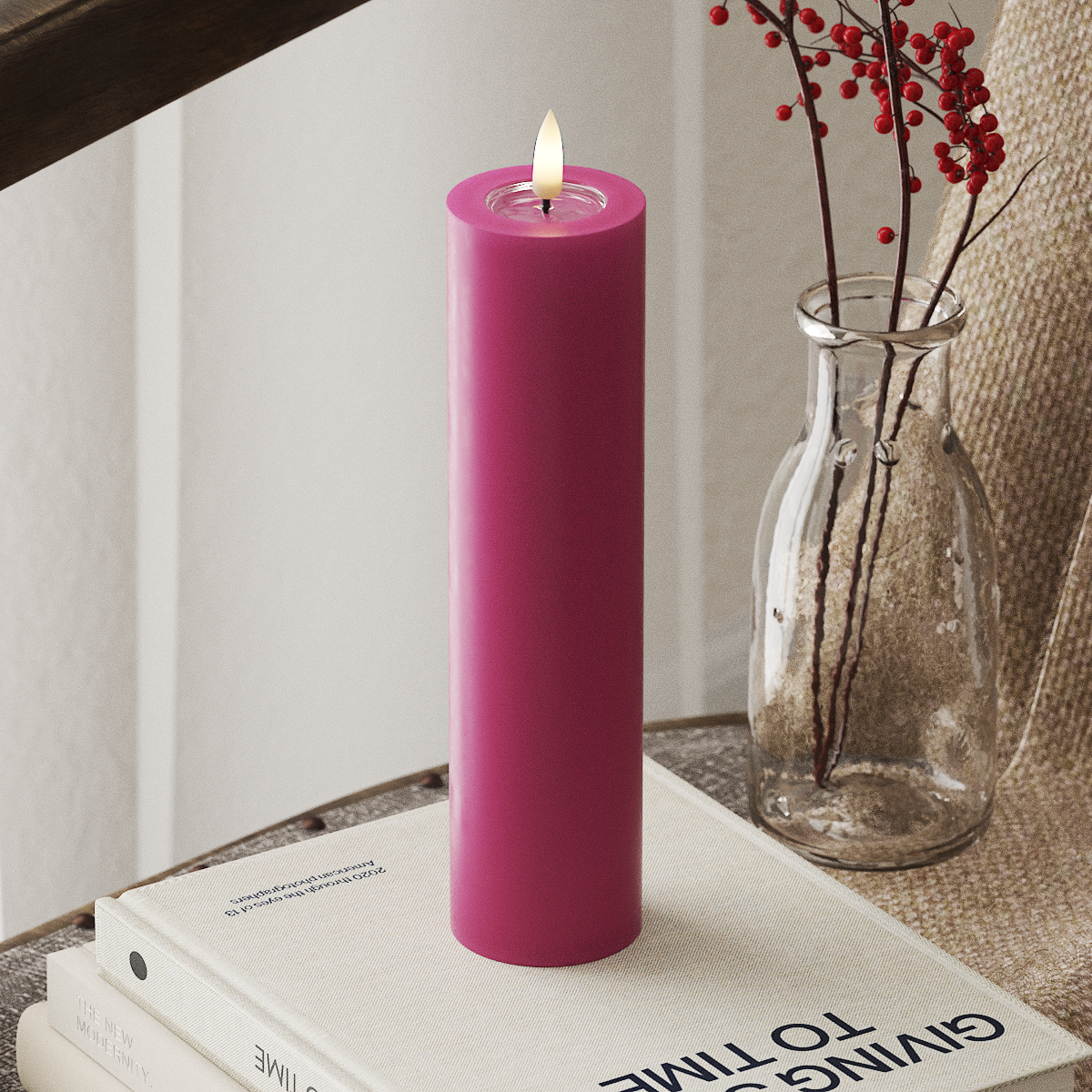 deluxe-homeart-blockkerzen-led-stumpenkerze-5x20cm-magenta image 1