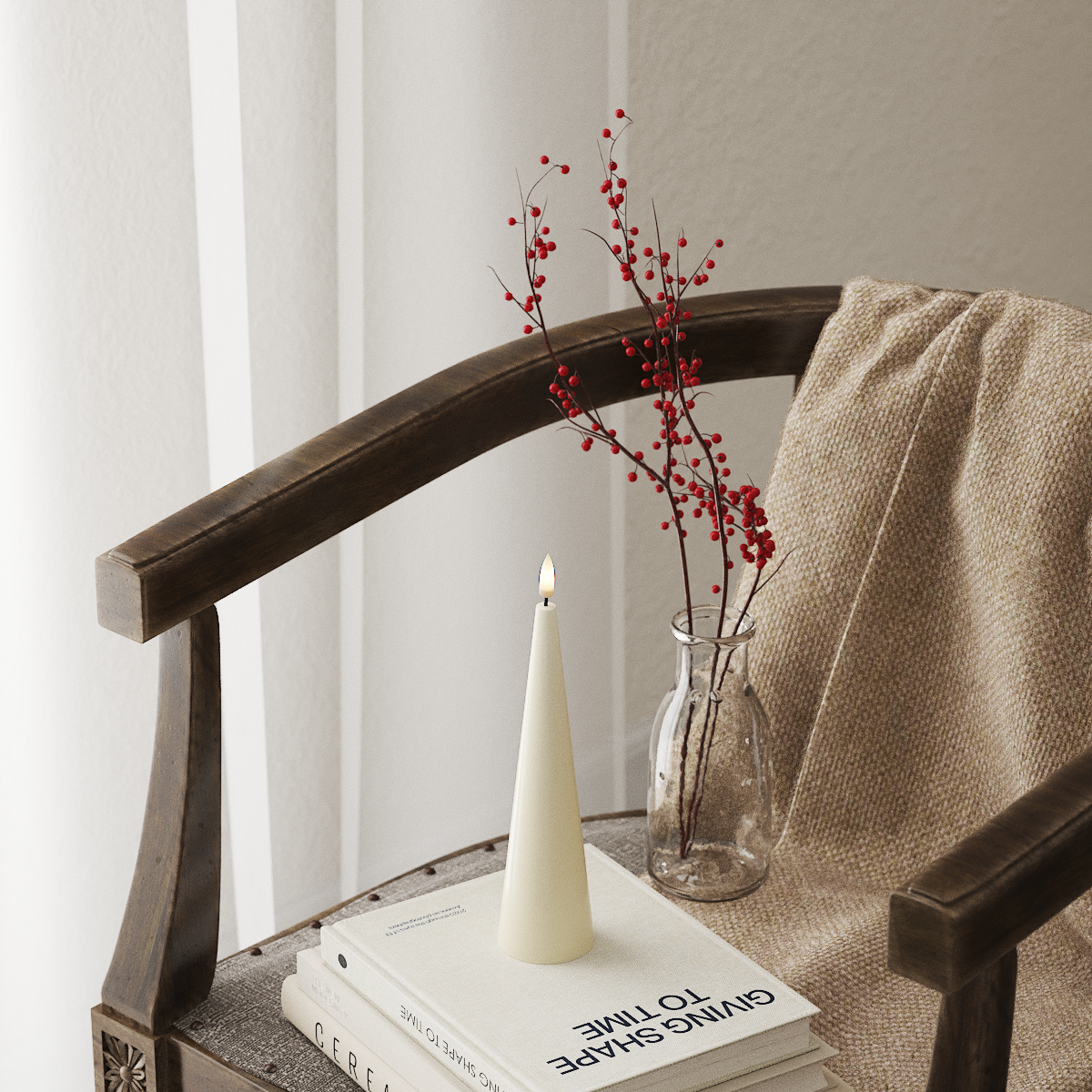 deluxe-homeart-kegelkerze-led-20-cm-creme-real-flame image 1